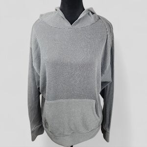 GRACE & LACE | Cozy Soft Girl Gray Ribbed Women's Minimalist Neutral Hoodie | XL